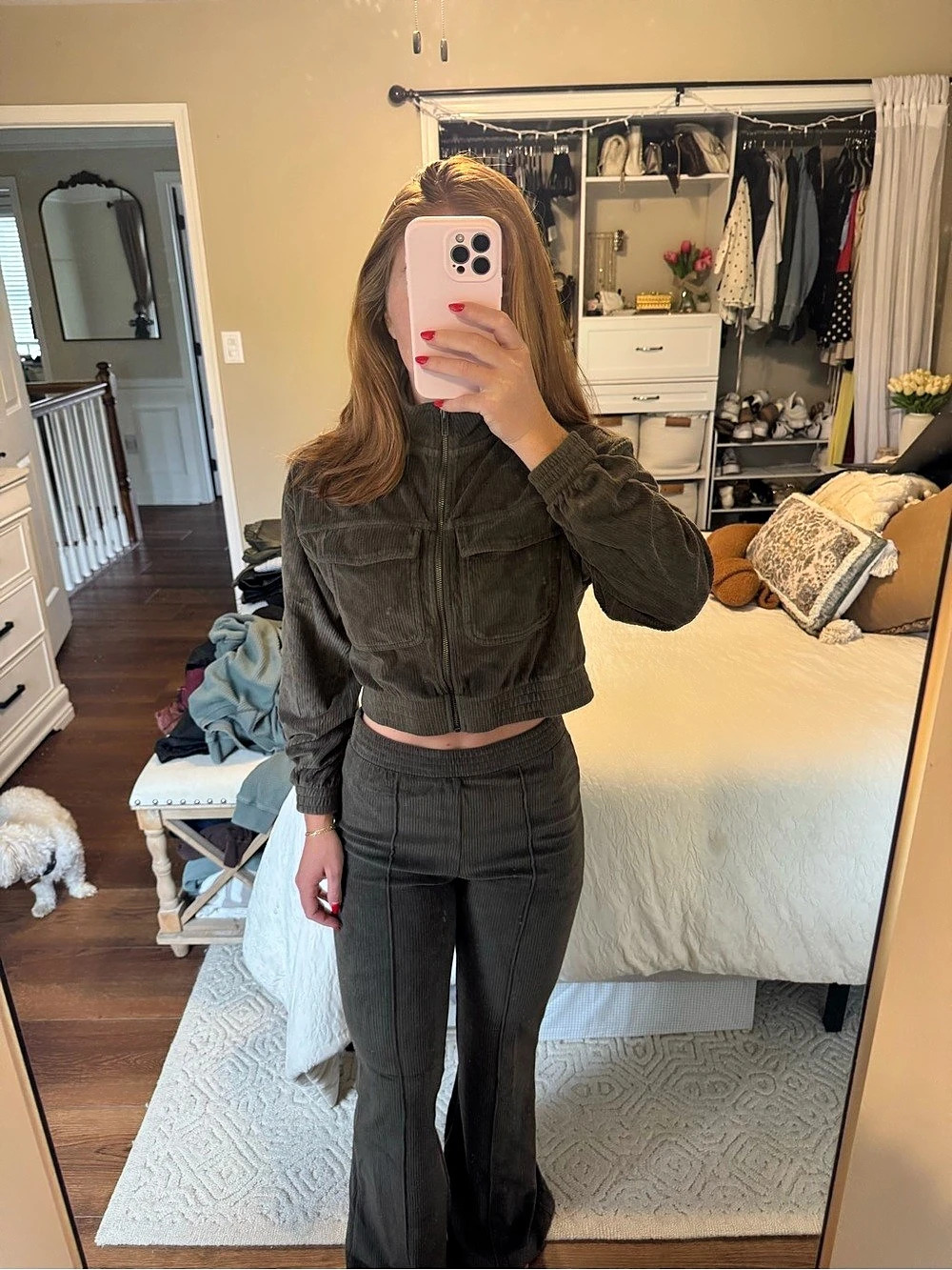 Aerie Wide Leg Set in Green - Size XS